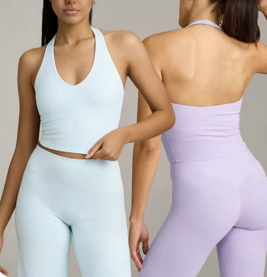 Women's Removable Pads Gym Tank Tops Breathable Backless Fitness Sports Vest Halter Neck Running Yoga Tank Top for Women