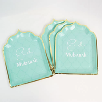Fournitures de fête Eid Mubarak en or vert, vaisselle Eid Mubarak, assiettes en papier jetables, gobelets, serviettes, festival musulman islamique