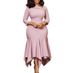 Abito Elegante e alla Moda con Vita Alta Asimmetrica, Scollo Obliquo e Maniche a <span class=keywords><strong>Tre</strong></span> Quarti per <span class=keywords><strong>Donne</strong></span>, Stile Cross-Border - Product Image 5