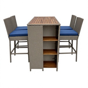 Made Vietnam Modern Comfortable <b>Outdoor</b> Durable Rattan <b>Bar</b> <b>Set</b> Acacia Wood Steel Frame for Hotel Patio Courtyard Furniture - Product Image 1