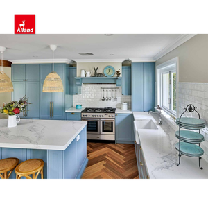 Mobile da Cucina in Stile Hampton Nordico Classico di Design dalla Cina, con Ante Shaker Chic e Accoglienti Blu Ghiaccio e Frigorifero per Vini - Product Image 4