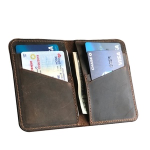 High Quality Crazy Horse Vintage Simple Slim Bifold Business Card Holder Genuine Leather Wallet - Product Image 3