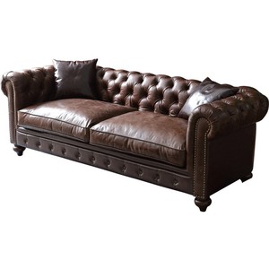 Haute qualité américain rétro chocolat <span class=keywords><strong>marron</strong></span> chesterfield <span class=keywords><strong>cuir</strong></span> moderne sectionnel canapé 3 places salon canapé ensemble meubles - Product Image 6