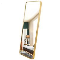 Miroir sur pied pleine longueur en alliage d'aluminium, tendance 2025, doré/noir, design Art déco/minimaliste, pour salon et maison