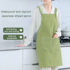 Custom Logo Stripe Cotton Linen <b>Aprons</b> <b>Kitchen</b> Cooking <b>Aprons</b> Adjustable Bib Soft Chef <b>Apron</b> With 2 Pockets - Product Image 2