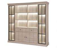 Buffet de salon moderne style ferme, personnalisé, de luxe, en bois et verre, avec grande capacité et éclairage LED