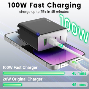 SChitec 100W Fast GaN Charger LED <b>Light</b> Multi Port Super Speed Charging 2C+A Laptop Charger for Multi device power charge - Product Image 4