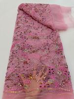 NI.AI Nouveau style Tissu en dentelle filet à rayures brodées perlées, avec sequins colorés