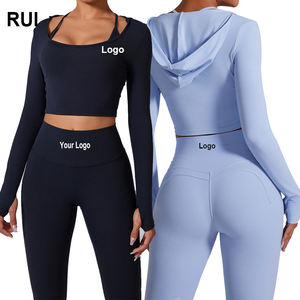 RUIQUWIN Femmes Solide Respirant Gym Manches Longues Yoga Porter Toute La Longueur Ensembles À Séchage Rapide Athlétique - Product Image 1