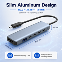 Station d'accueil USB-C 6-en-1 en aluminium, double sortie 4K+60Hz et Type-C multifonction 100W PD, 4 ports USB 3.2 Gen2 10 Gbps, portable pour ordinateur portable