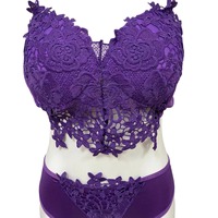 Bra dan celana dalam wanita, Bralette renda kualitas tinggi, hitam bordir dua potong, Lingerie, Bra dan celana dalam