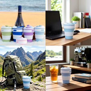 Taza de Viaje de Silicona Libre de BPA, Plegable, 350 ml, Tapa de Empuje y Tracción, Apta para Lavavajillas y Microondas, Taza de Café Unisex - Product Image 6