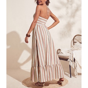 Abiti da sole MANNI 2021 donna con dettagli ritagliati con orlo a righe abito Vestido Boho Halter Bangkok - Product Image 4