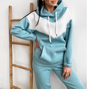 Tuta da <span class=keywords><strong>donna</strong></span> con cuciture completo da due pezzi felpe con cappuccio e pantaloni da <span class=keywords><strong>donna</strong></span> completi abbigliamento <span class=keywords><strong>donna</strong></span> felpa autunno inverno novità - Product Image 1