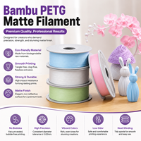 Filamen Printer 3D Bambu NEW PETG Matte Anti-Macet, Hasil Akhir Matte Lembut, Kompatibel dengan Semua Printer 3D FDM, Tersedia 8 Warna