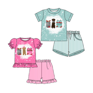 Conjunto de 2 piezas de camiseta y pantalones cortos casuales de verano con estampado de perro y cangrejo de río para niños, conjuntos de ropa a juego para hermanos - Product Image 2