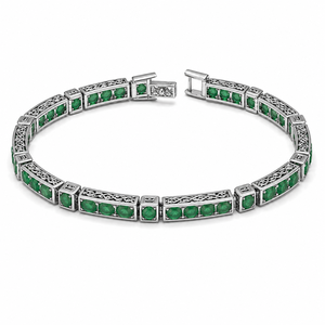 Pulsera de Eslabones de Diseño con Esmeralda Chapada en Rodio de Plata de Ley 925 para Mujer - Product Image 3