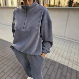 Private Label <b>Women</b> Sweatshirt Pants Set <b>Zip</b> <b>Up</b> Casual Streetwear Outfit Screen Printing Logo - Product Image 3