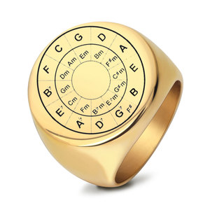 Stainless Steel <b>Ring</b> 22mm Round Gold Tone Men's Jewelry Letter Pattern Gift Fashion <b>Rings</b> - Product Image 1