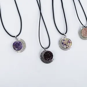 Factory Manufacture High- Quality Crystals Mix Materials Chips Stone Moon Pendant For Decor