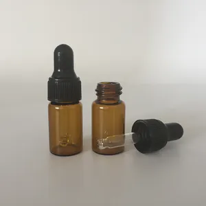 Empty 3ml glass amber color dropper bottle for liquid drop, glass essential oil bottle
