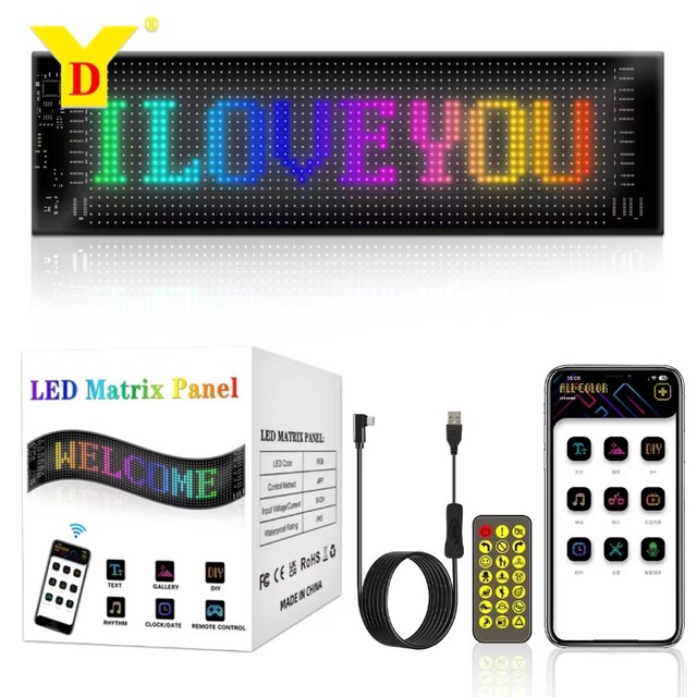 USB RGB LED Display Screen Programmable Remote Control Car Sign New Condition Trendy 12V Auto Lighting System Advertising Tool