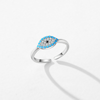 Bague élégante ajustable en argent sterling 925 avec turquoise et motifs œil porte-bonheur, tailles 6-8, empilable, bijoux fins pour femme
