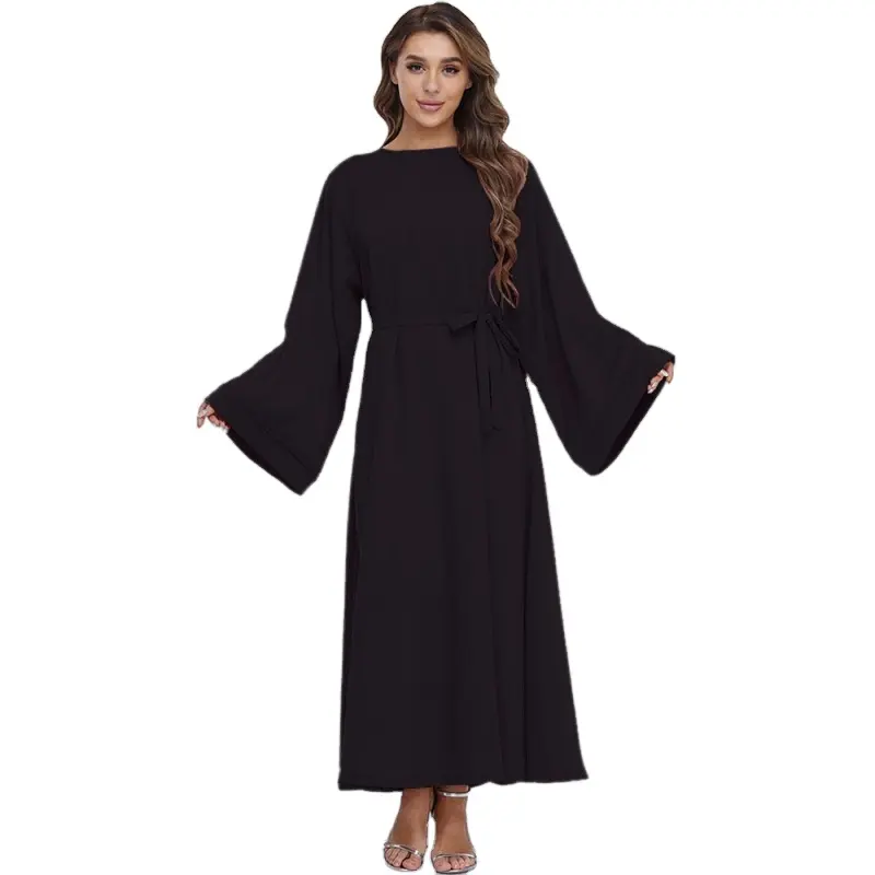 Üst marka sıcak satış artı boyutu müslüman kadın elbise uzun etek dantel-up etek orta doğu Robe Dubai Robe