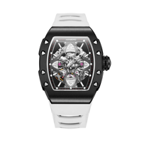 Montre mécanique automatique pour homme HANBORO King Series, design squelette trèfle, cadran en verre, bracelet en caoutchouc, mode personnalisée