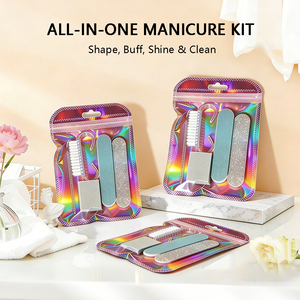 Kit d'outils de manucure 5 en 1 : mini-limes à ongles 100/180, brosse à ongles, repousse-cuticules, bloc polissoir - Product Image 6