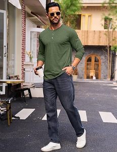 Camisetas Henley de <span class=keywords><strong>Manga</strong></span> <span class=keywords><strong>Larga</strong></span> para <span class=keywords><strong>Hombre</strong></span>, Camisetas de Algodón <span class=keywords><strong>con</strong></span> 3 <span class=keywords><strong>Botones</strong></span>, Estilo Casual Básico - Product Image 4