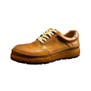 Men's Genuine <b>Leather</b> Casual Shoes Brown Thick Sole Lace-Up Mid-Heel Height Increasing Fashionable Handmade <b>Sneakers</b> - Product Image 1