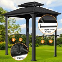Gazebo de jardin moderne 6' x 8' avec toit rigide en aluminium, étagères et crochet de plafond pour barbecue