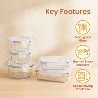 Ensemble de récipients de conservation alimentaire empilables en verre borosilicate de haute qualité, écologiques, hermétiques, compatibles micro-ondes et anti-fuite