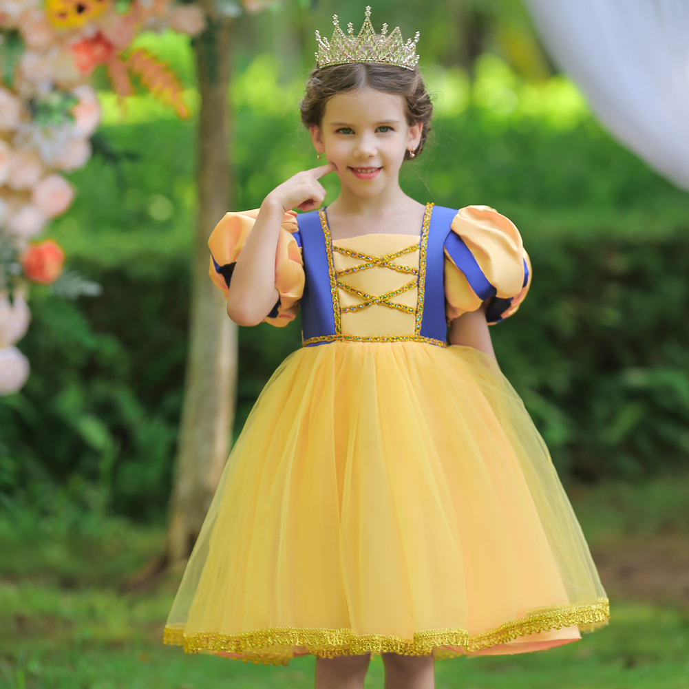 Yellow Halloween Princess Dress for girl 2-10 year lovely baby girls dress designs for wedding birthday dress for girl 2-10 year