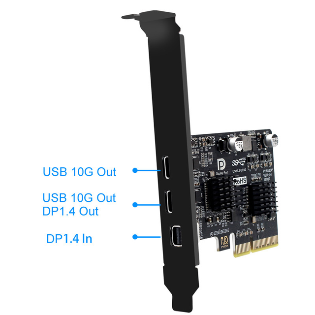 Desktop PCIE to TYPE-C Video Expansion Card, USB3.2 10G+DP1.4 Video Output Card