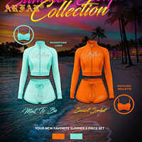 Ensemble de vêtements de sport pour femmes avec logo personnalisé en strass, 3 pièces, veste colorée, soutien-gorge de sport, short moulant, ensemble de survêtement pour femmes