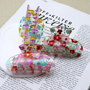 Pinza de Pelo de Plástico con Diseño de Flores y Forma de Media Luna, Color Caramelo, para Mujer, Venta al Por Mayor - Product Image 2