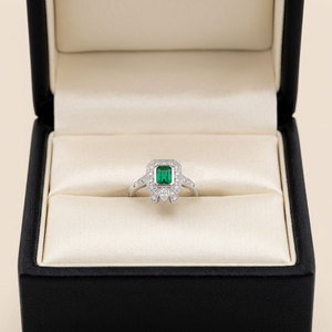 Anillo de lujo clásico de alta gama con piedras preciosas, oro blanco sólido de 18 quilates, esmeralda verde natural brillante, anillo de diamantes naturales para mujer, regalo. - Product Image 6