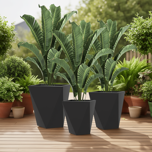 Ensemble de 3 jardinières hautes noires pour l'extérieur, pots à fleurs empilables avec drainage pour la décoration de patio, jardin, balcon - Product Image 2