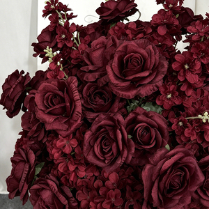 Burgundy Rose Hydrangea Silk <b>Artificial</b> <b>Flower</b> Arrangement Dark Red Handmade Swag for Wedding Welcome Sign Ceremony Backdrop - Product Image 4