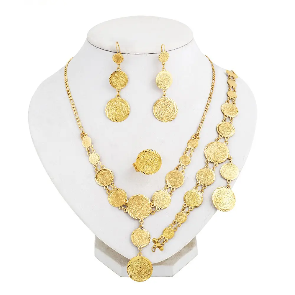 Ethlyn Ethiopian Jewelry Dubai Gold Plated Necklace Earrings Set for Women Gift Antique Gold Coin Jewelry Sets S041