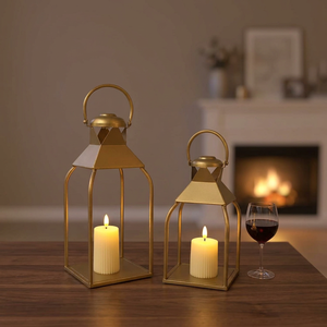 Metal <b>Lantern</b> Candle Holder Set <b>Gold</b> Decorative Home Lighting Outdoor Indoor Use <b>Lantern</b> For Festivals Wedding Candle Holder - Product Image 1