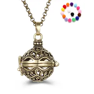 European Vintage Long Chain Hollow Locket Harmony Chime Angel Ball Pendant Necklace Essential Oil Diffuser Necklace