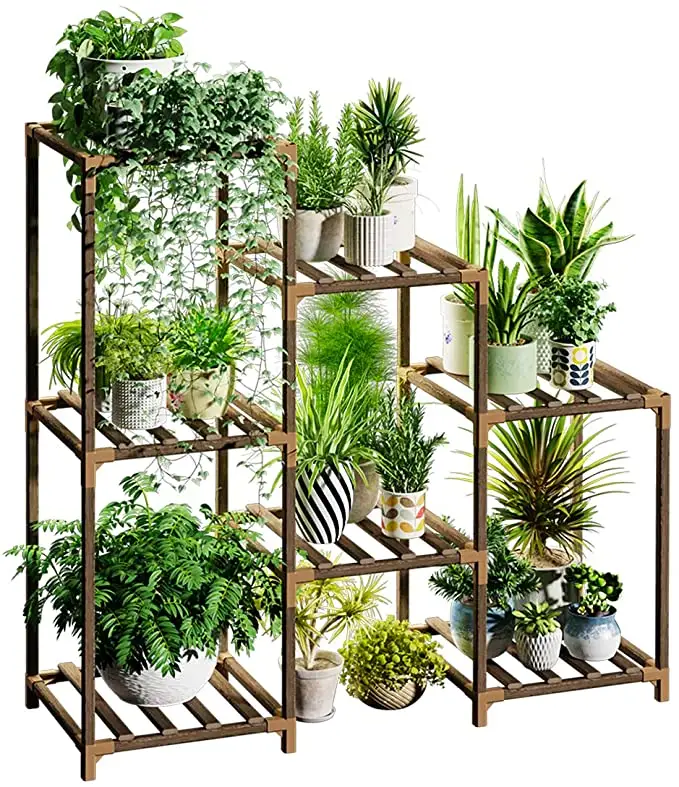 7Tier Bamboo Wood Tall Multi-Tiered Flower Holder Plant Stands for Indoor Outdoor Plants shelf