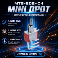 Mini interrupteur à bascule DPDT à 3 broches, IP67, en plastique, pour montage sur PC, à angle droit vertical, 5A 250VAC
