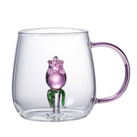 Mug à café en verre soufflé à la main Bomai, en borosilicate haute résistance, décoratif 3D moderne avec figurines, compatible lave-vaisselle et micro-ondes, réutilisable