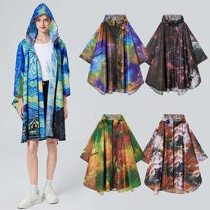 SaphiRose Impermeabile Unisex Ecologico 100% Poliestere con Cappuccio per Adulti e Donne con Tasche, Tema Van Gogh Notte Stellata, Taglia Unica - Product Image 5