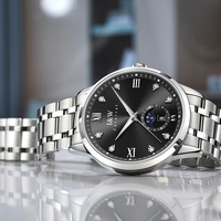 Nouvelle montre automatique pour homme I&W Carnival, cadran noir, index en diamant, phase de lune, affichage jour et date, acier inoxydable, montre mécanique