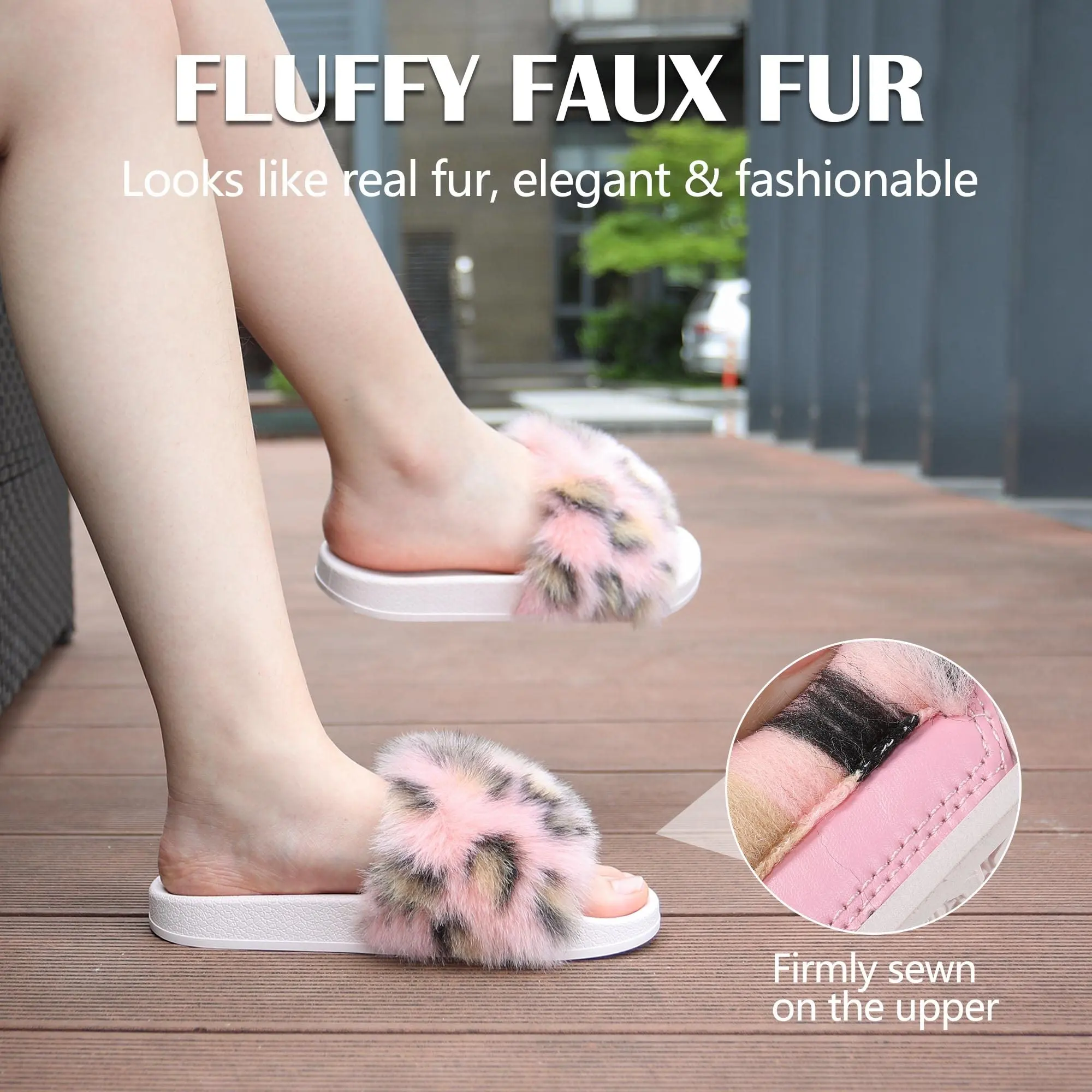 Fashion Fur Slippers for Women Fluffy Plush Fuzzy Sandals Beach Summer Slippers Indoor Home Slippers